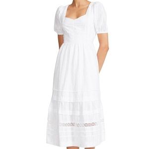 Betsey Johnson NWOT Cotton Puff Sleeves Midi Dress in White Womens Size XS